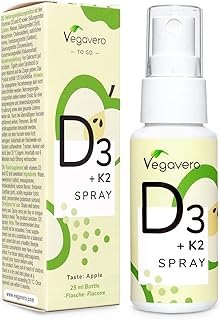 VITAMIN D3 K2 Spray Vegavero® | D3 Cholecalciferol & K2 MK7 | Leckerer Apfelgeschmack | Vegan | Rohstoffe aus Europa | 4-M...