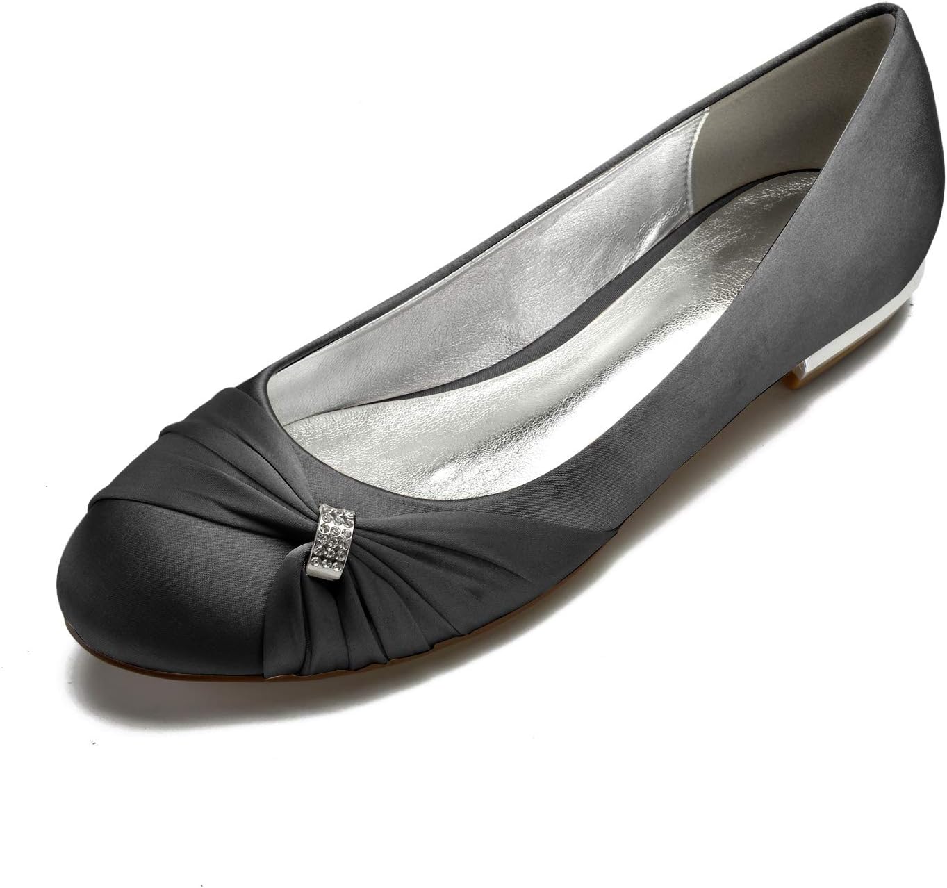 Women's Bridal Shoes Round Toe Satin Rhinestone Low Heel Flat Evening Ballerina Ballet Flats