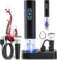 Otuseta Electric Wine Opener Rechargeable Cordless: Automatic Stainless Steel Corkscrew, Foil Cutter, Vacuum Stoppers, Aerator for Parties (Black)