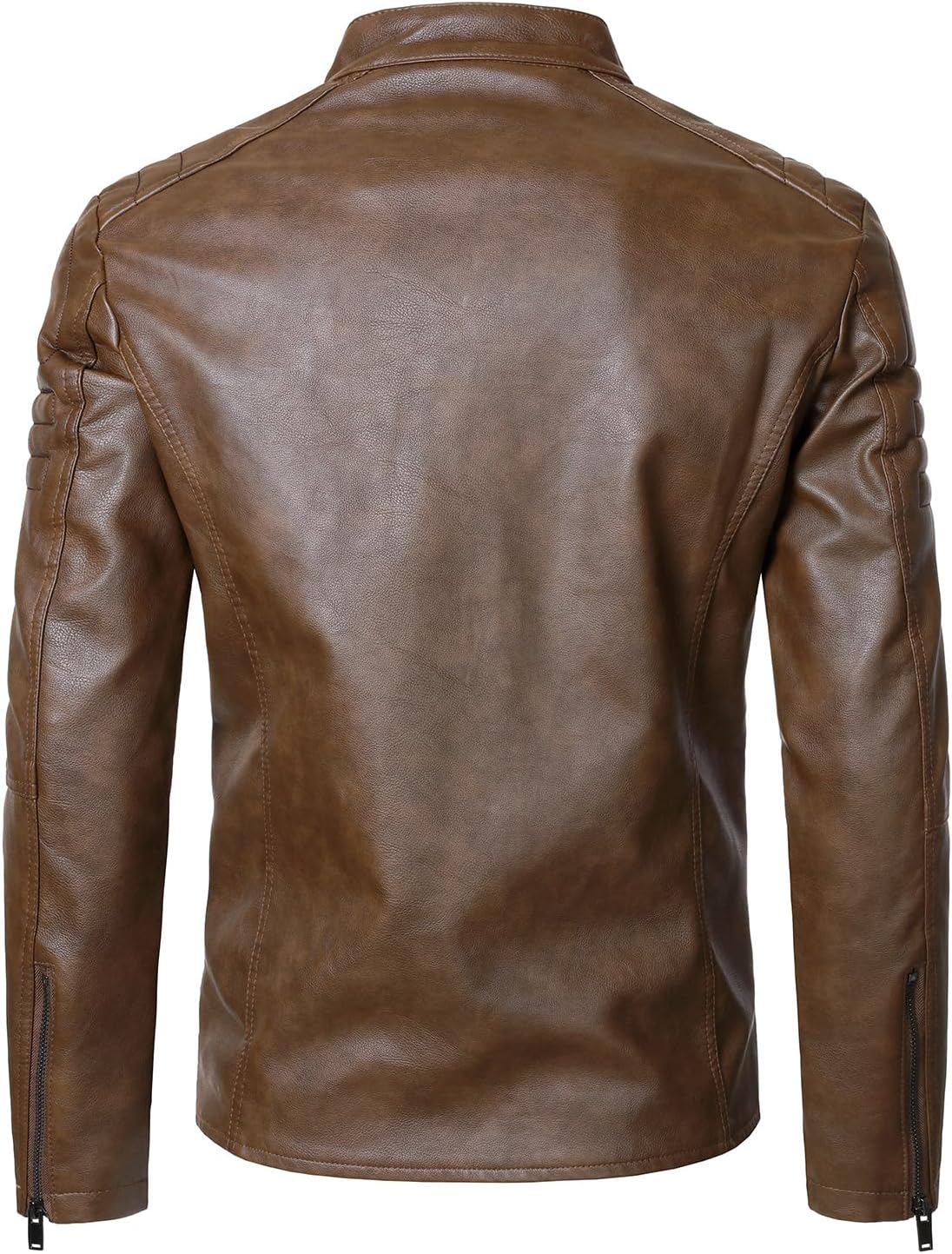 HOOD CREW Men’s Faux Leather Motorcycle Jackets Stand-up Collar Leather Jacket Vintage Coats Outwear - Image 4