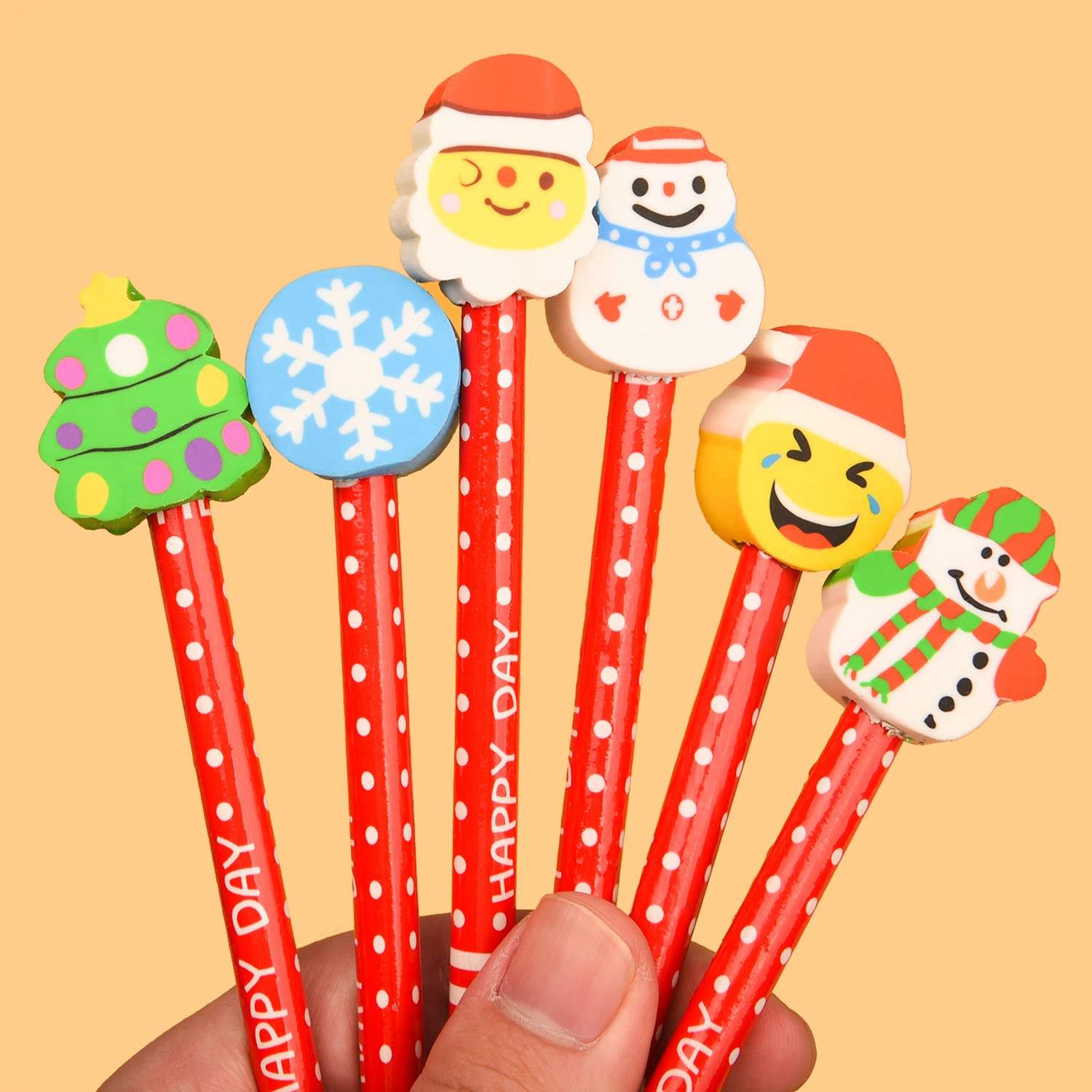 Matite Natalizie Con Gomma Set 60 Matite Natalizie Con Gomme Decorative - 8 Stili (Babbo Natale, Albero, Pupazzo Di Neve...), 19 Cm, Per Bambini E Regali Matite Natale Con Gomma