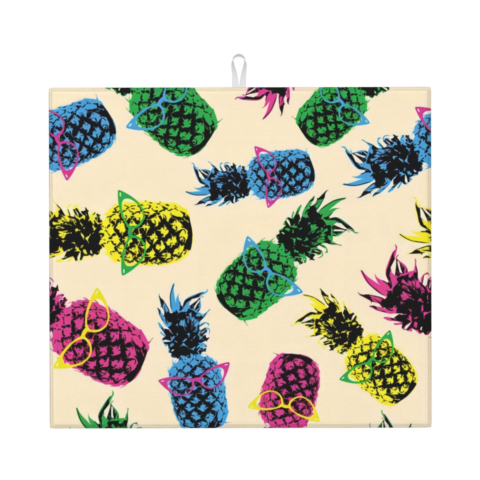 YYHHAOFA Retro Pineapple Prints Kitchen Drying Mat – Highly Absorbent Microfiber Throw, Non-Slip Counter Cover for Dishes, Fade-Resistant Print & Appliance Protection