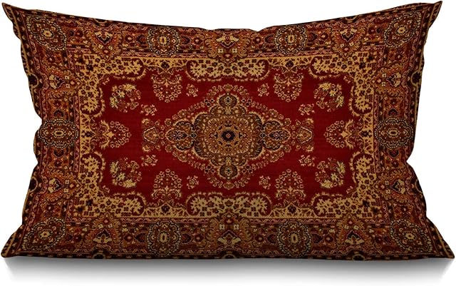 BGBDEIA Persian Carpet pattern Lumbar Cushion Cover 30X50cm 12x20 Inch Decorative Bedroom Living Room Antique Print Red Rectanglar Throw Pillow Cover for Bed Sofa Couch