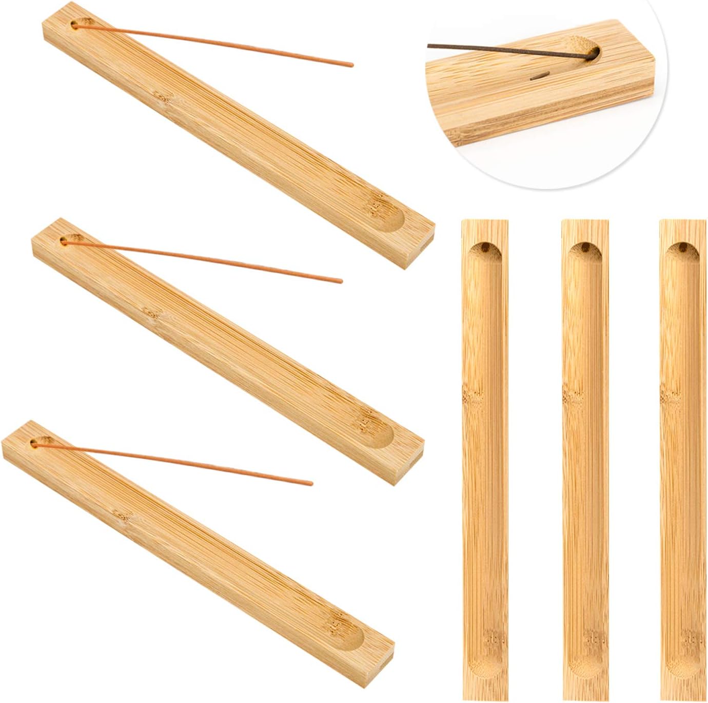 Bamboo Wood Incense Sticks Holder, Incense Burner Ash Catcher, Wooden Incense Tray for Sticks 9", Aromatherapy Ornament for Home Fragrance Decor(6 Pcs)