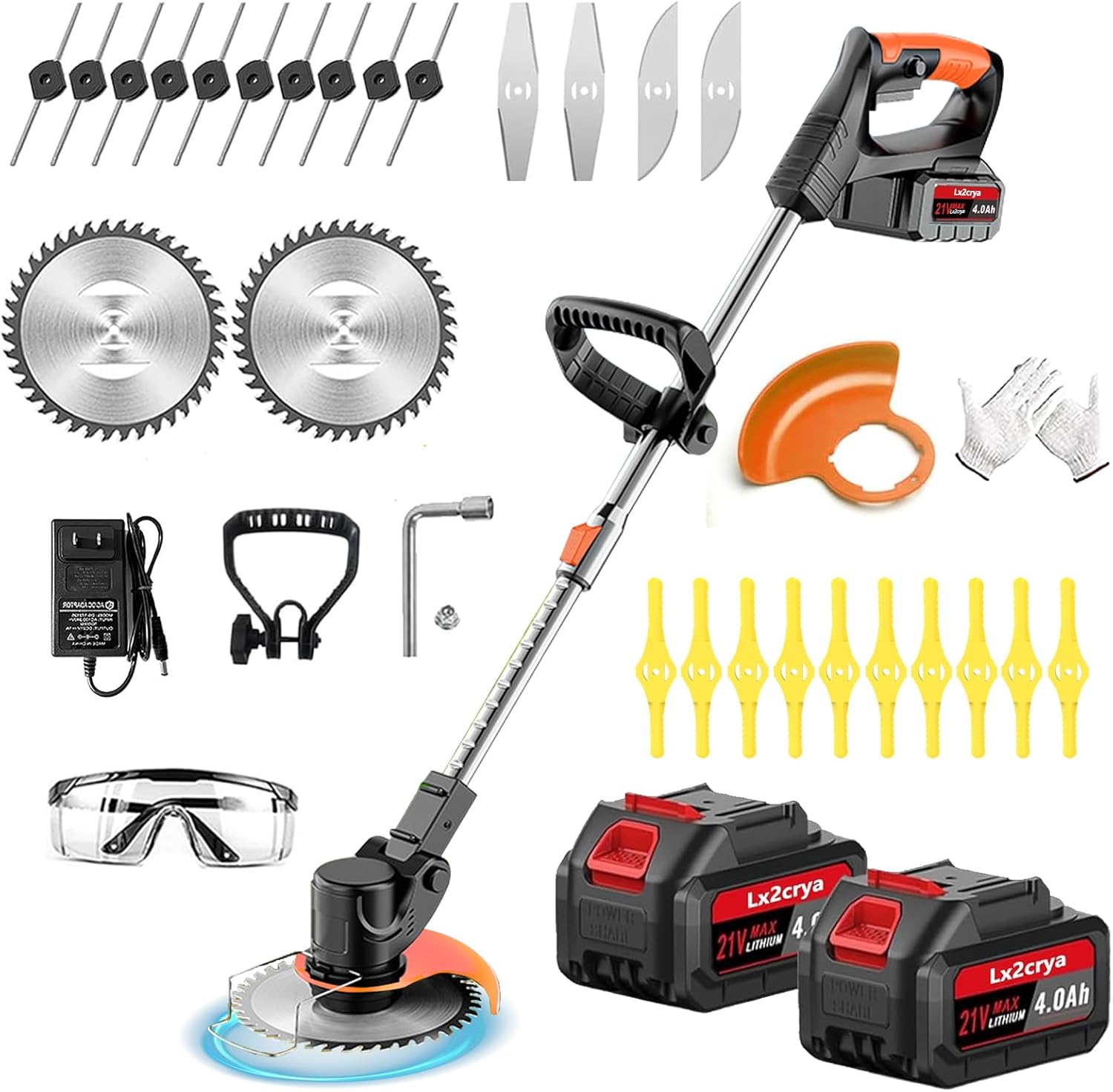 Electric Weed Wacker Cordless, 21V Weed Cordless Eater Battery Powered, with 2X 4.0Ah Battery, Cordless Weed Wacker 5 Types of Cutting Blades, Brush Cutter for Lawn Yard Garden (red)