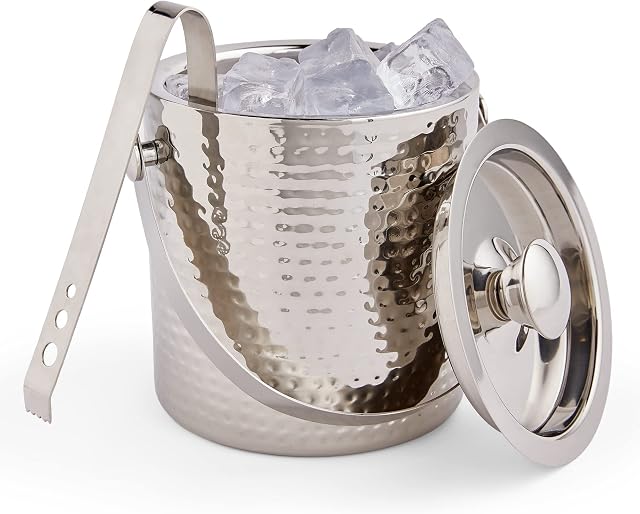VonShef 2L Ice Bucket with lid and Tongs - Stainless Steel Silver Hammered Effect Ice Bucket Set with Carry Handle and Gift Box - Perfect for Parties, Gatherings, Wine, Beer, Champagne & Cold Drinks