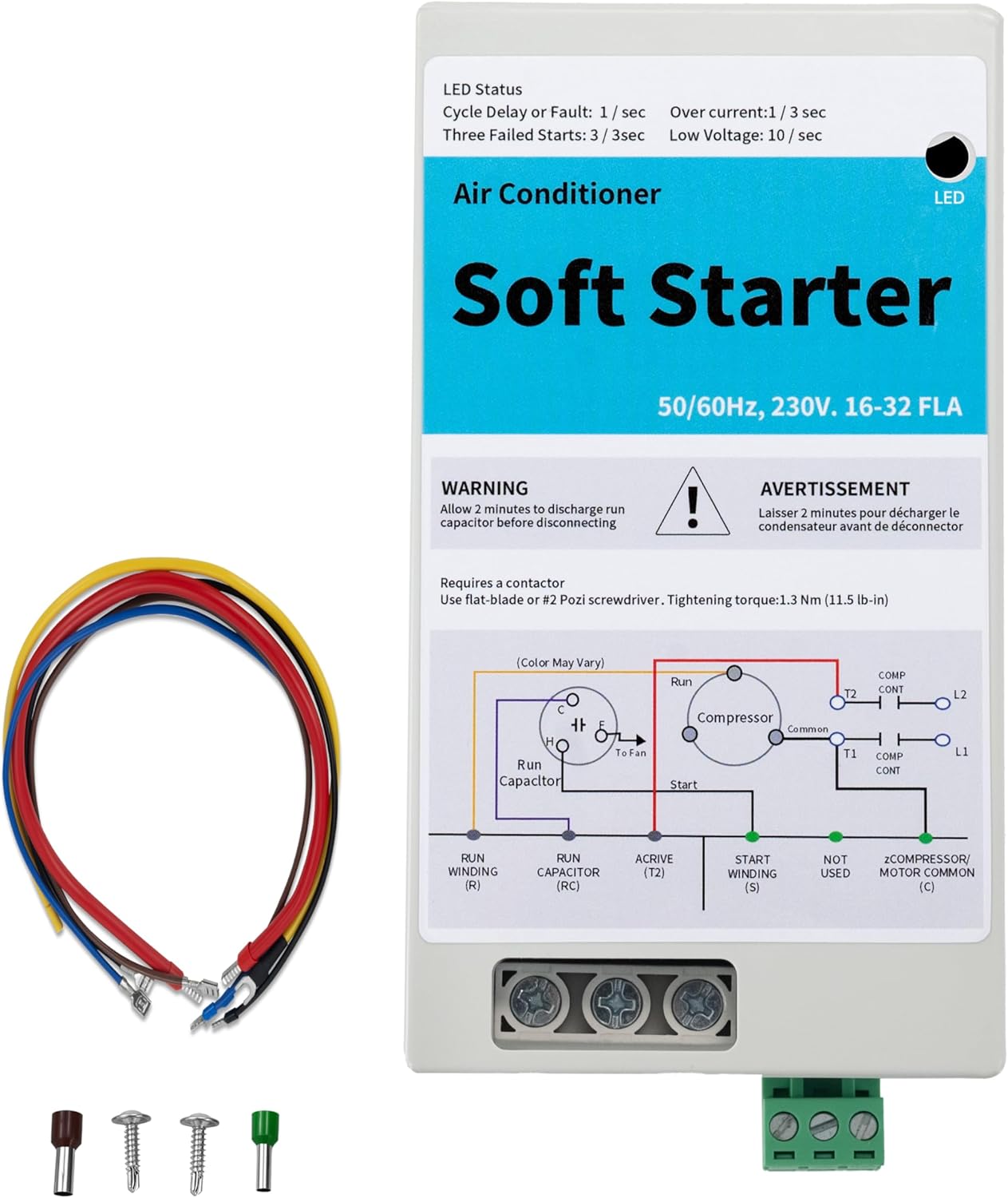 16-32A Air Conditioner Soft Start Kit for Home Use – Fits 4-7 Ton AC Units, Reduces Startup Current by 70%, Includes Reverse Motor Protection, Ideal for Home/RV/Generator, Easy DIY Installation