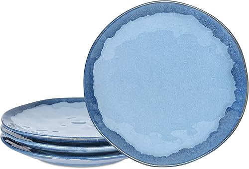Bosmarlin Platos llanos de cerámica, 8.5 pulgadas, juego de 4 para ensalada, pasta, postre, microondas y lavavajillas, (azul, 8.5 pulgadas)