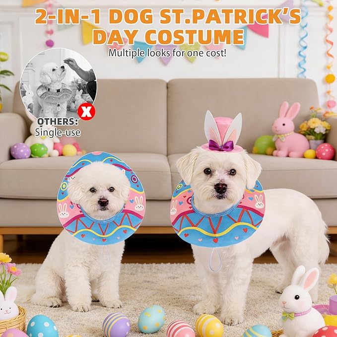 Disfraz de Conejo de Pascua para Perro KOOLTAIL, Conjunto con Sombrero y Collar, Talla M, Rosa y Azul miniatura 3