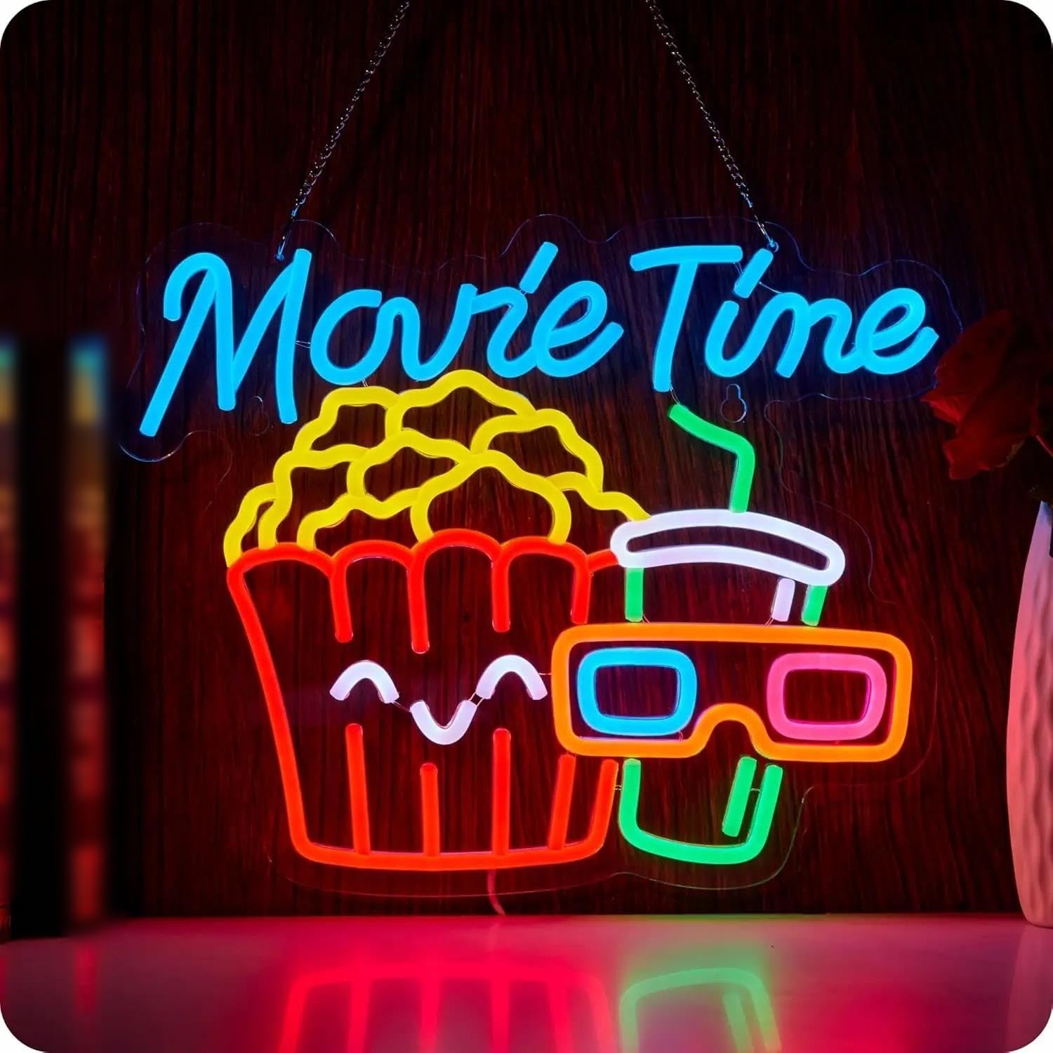 LEMST Sign Lamp Movie Time Neon Sign Popcorn Cinema Light for Wall Decor Dimmable for Film Cinema Room Party 42cmх32cm