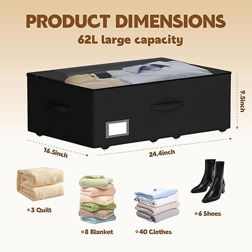 Vista 3 de Almacenamiento debajo de la cama con ruedas, paquete de 2 contenedores de almacenamiento debajo de la cama, no requiere montaje, 10 pulgadas