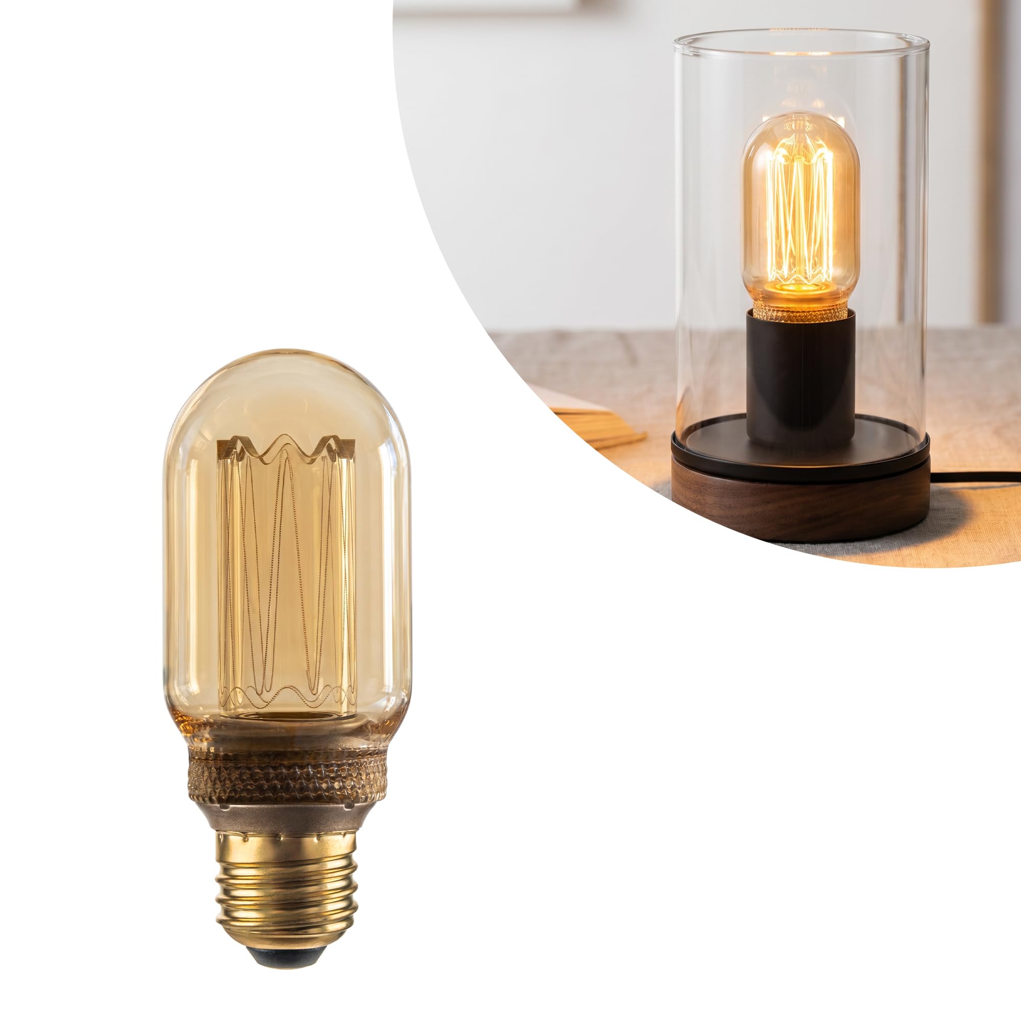 T45 25W Vintage Edison Bulbs 2-Pack – T14 Amber Glass, E26 Base, 120V Dimmable, 2200K Warm Yellow, Spiral Tungsten Filament