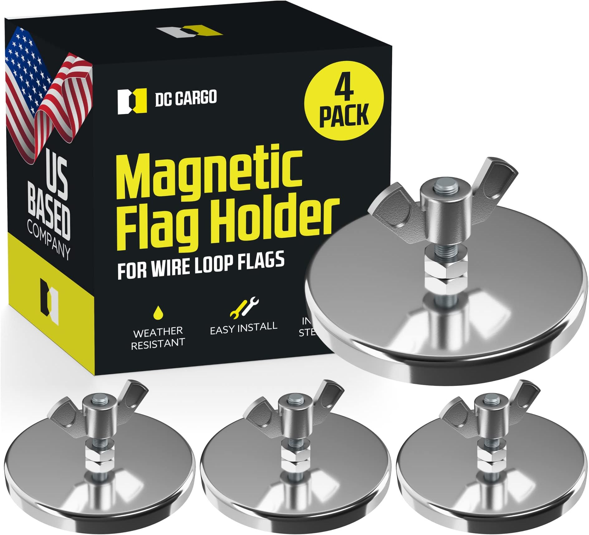 DC Cargo Flag Magnet for Trucks (4 Pack) Used for Mesh Safety Oversize Flag W/Wire Mount - Oversize Load Signs for Trucks - Mark Your Wide Load Signs for Trucks for Safely and Visibly - Magnet ONLY