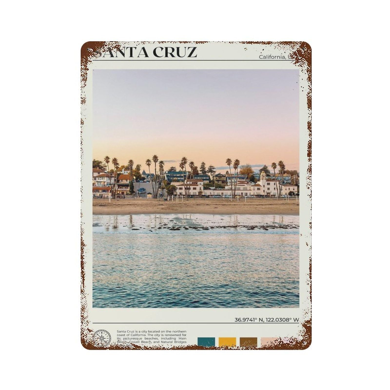xiaoxiaoshen Real Photo Santa Cruz California USA Wall Decor Art Metal Tin Poster Modern Home Decor Art Home Bar Shop Decorations Vintage Sign 40x30cm