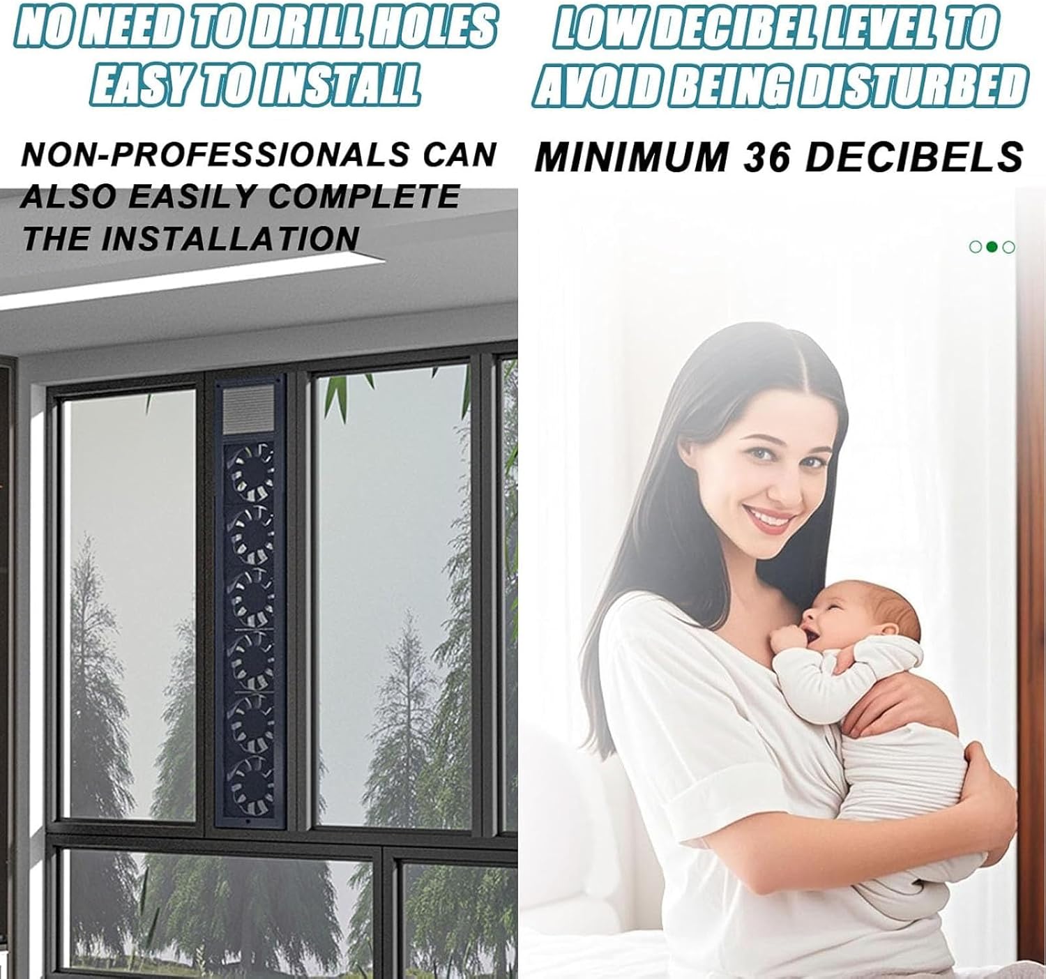 Punch-Free Window Exhaust Fan - 85m³/h Airflow, 2800 RPM Speed, Adjustable 52-140cm, Low Noise Door & Window Fan for Home, Kitchen, and Bedroom Ventilation