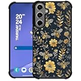 Goodsprout Compatible with Samsung Galaxy S24 S25 Plus Case,Vintage Yellow Bee Floral Amazing Pattern Design Shockproof Anti-Scratch Hard PC Back Case for Samsung Galaxy S24 S25 Plus