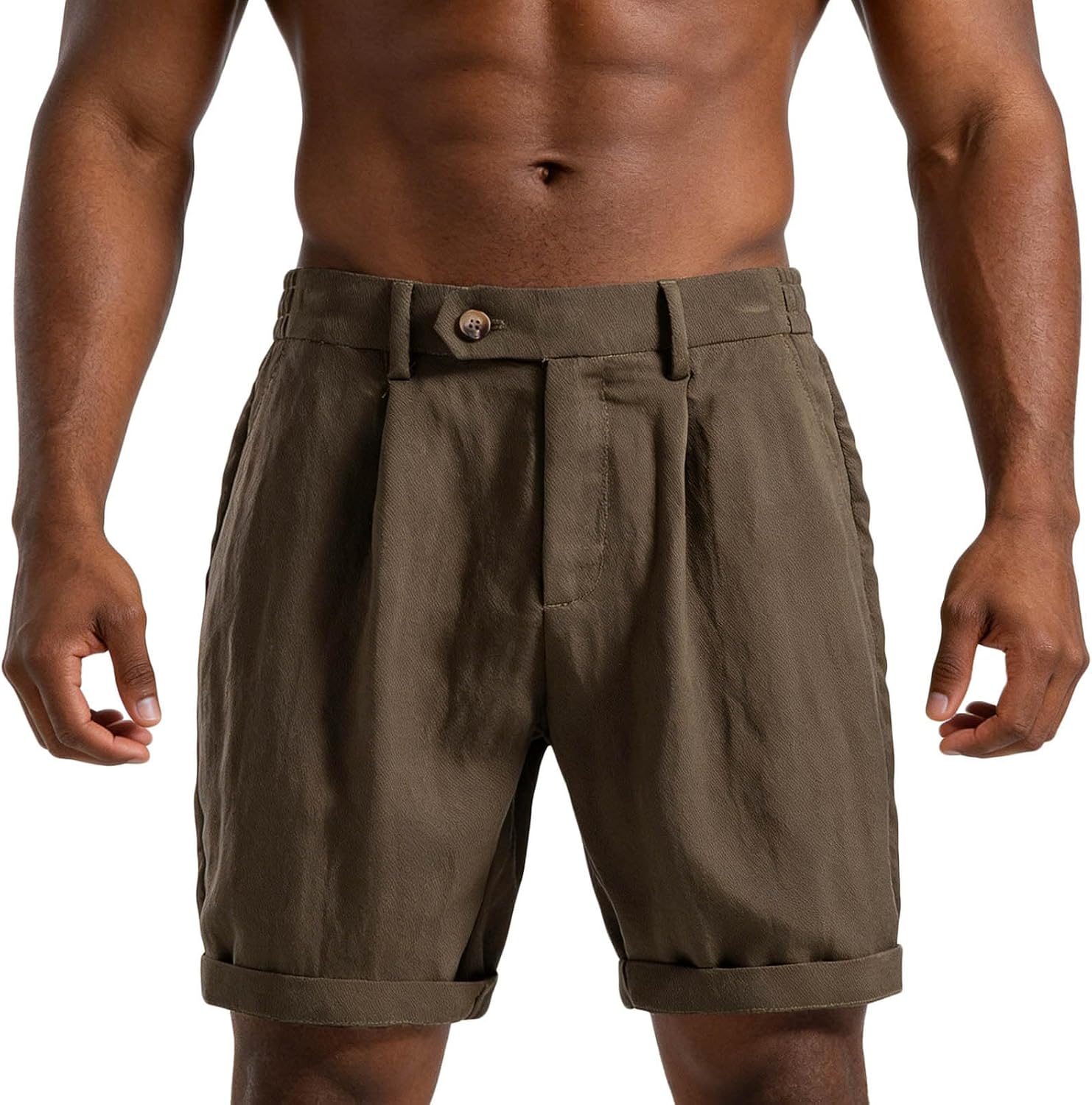 Men's Cotton Linen Shorts Casual Pleated Summer Vacation Beach Shorts Dressy Business Work Short with Pockets