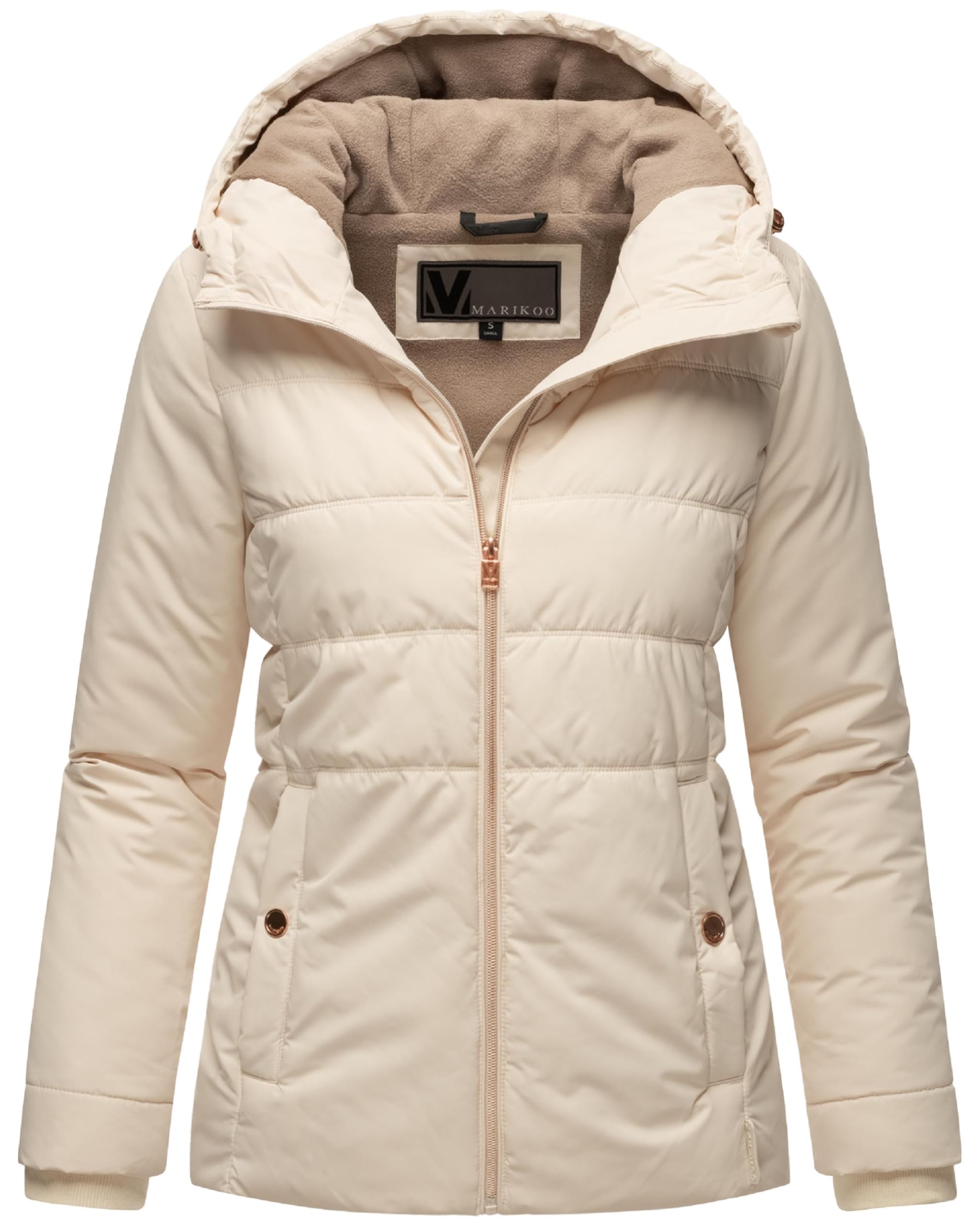 MARIKOO Alemee 16 Women's Winter Jacket Warm Quilted Jacket with Hood XS - 3XL, cream, M