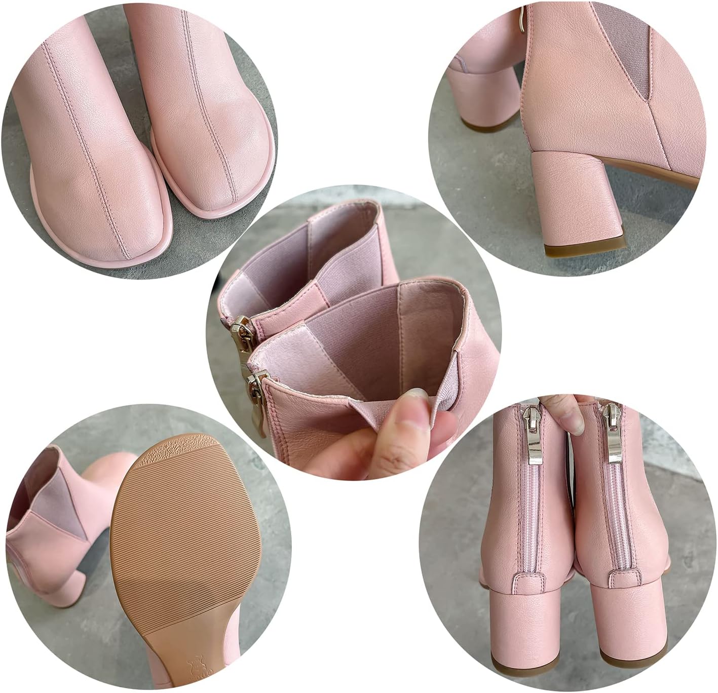 LEHOOR Women’s Comfortable Low Chunky Block Heel Chelsea Boots Back Zipper Round Closed Toe Mid Thick Heels Elastic Chelsea Ankle Booties Matte Leather Zip Up Fall Winter Boots Dressy 4-11 M US
