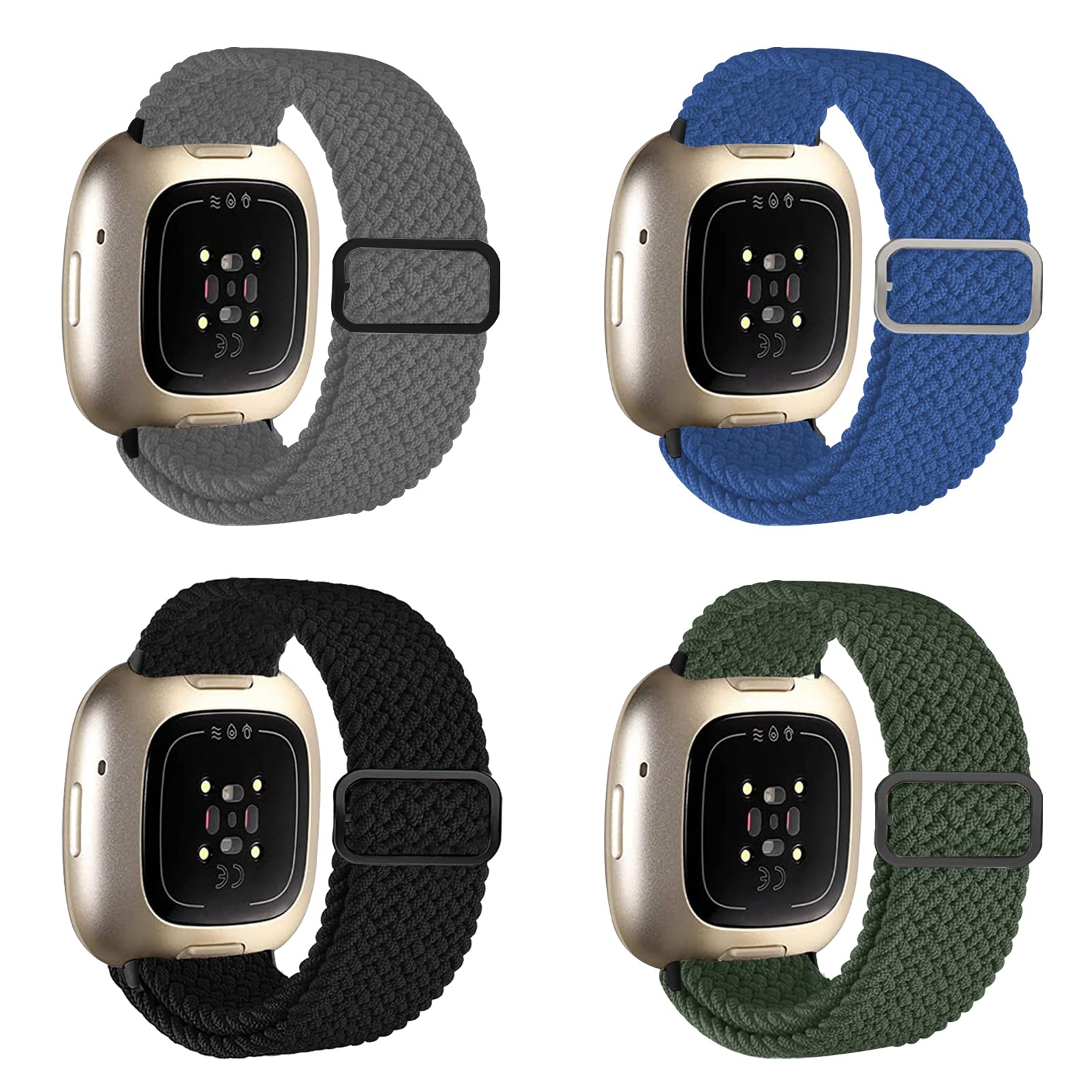 4 Pezzi Cinturino Elasticizzato Compatibile con Fitbit Versa 4/Versa 3/Fitbit Sense/Sense 2, Regolabile Nylon Cinturino per Fitbit Versa 4, Multicolore Intrecciato Cinturino per Uomini e Donne