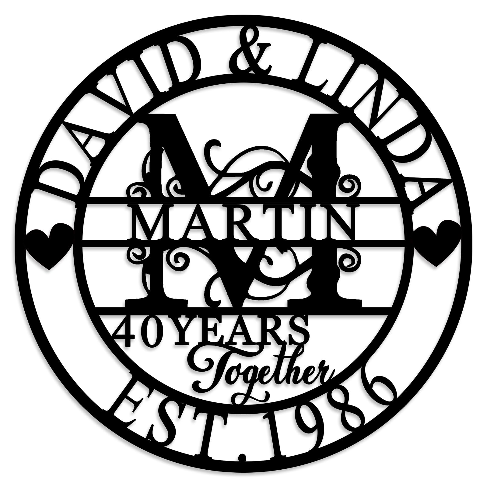Personalized Metal Sign with Family Name Last Name 60th/50th/40th/30th/25th/10th Anniversary Wedding Gifts for Couples Husband Wife Parent Custom Metal Wall Art Home Decor