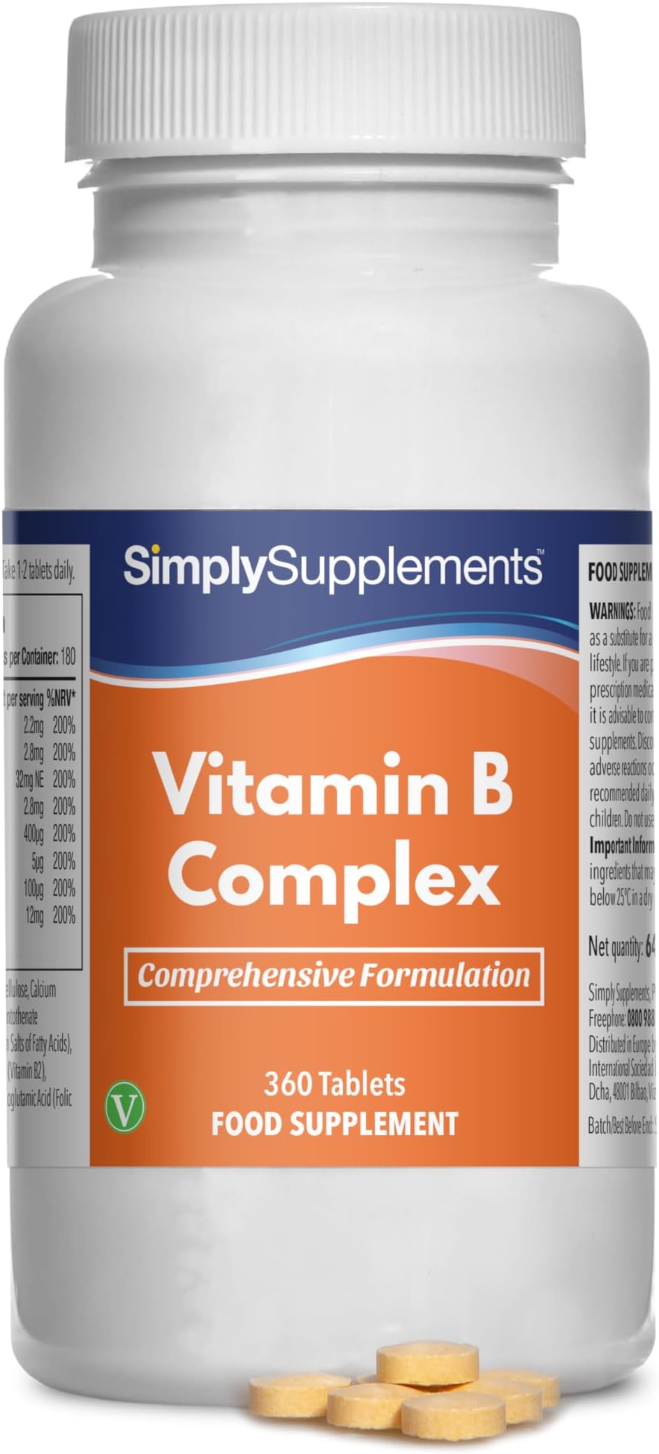 Vitamin B Complex Tablets | High Strength Formulation includes 8 B Vitamins, including Biotin & Folic Acid | Vegan & Vegetarian | Supports Brain Function & Energy Levels | 360 Tablets | Made in the UK