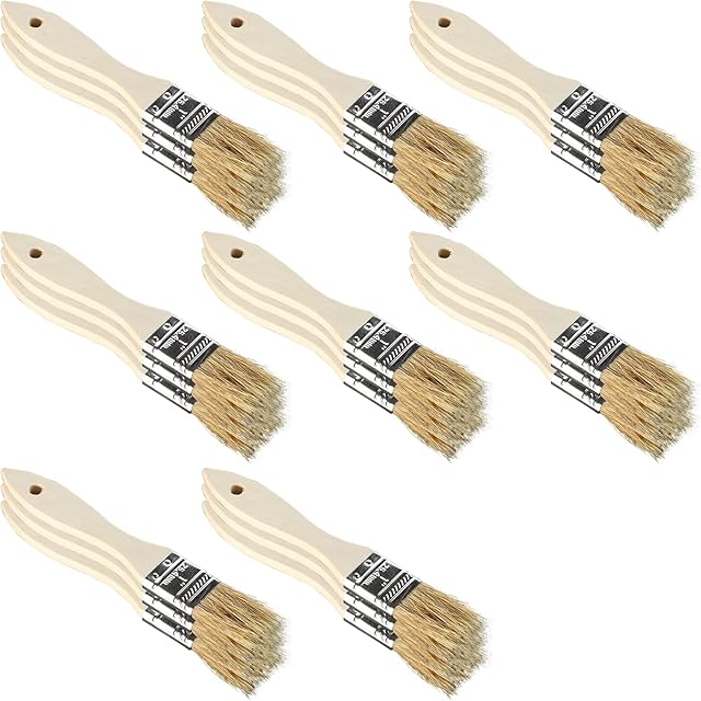 Chip Paint Brushes 1 Inch/25.4mm, 24 Pack Reusable Small Bristle Paint Brushes with Wooden Handle for Trim, Stain, Glues, Gesso in Painting and Varnishing Projects