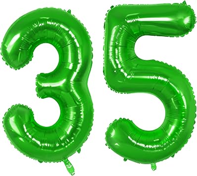 Number 35 Balloons for 35th Birthday Party Decorations, 0-100 Large No.35 Balloons for Women Men and Her Him, 40 Inch Fruit Green Foil Helium Balloon for 35 Year Old Anniversary Decorations