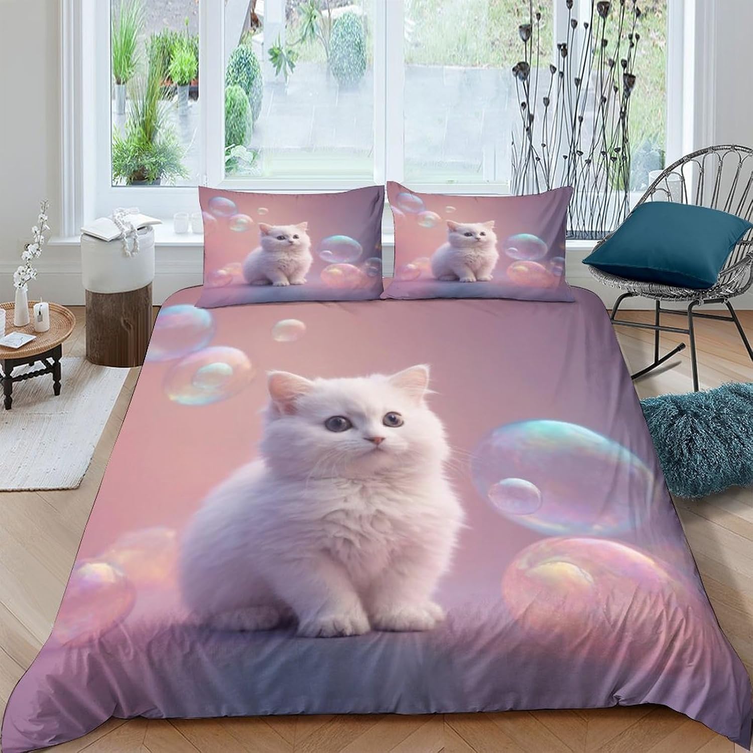 Parure de lit chat animalier 3 pièces comprenant housse de couette 260x240 et taies d'oreiller 3D