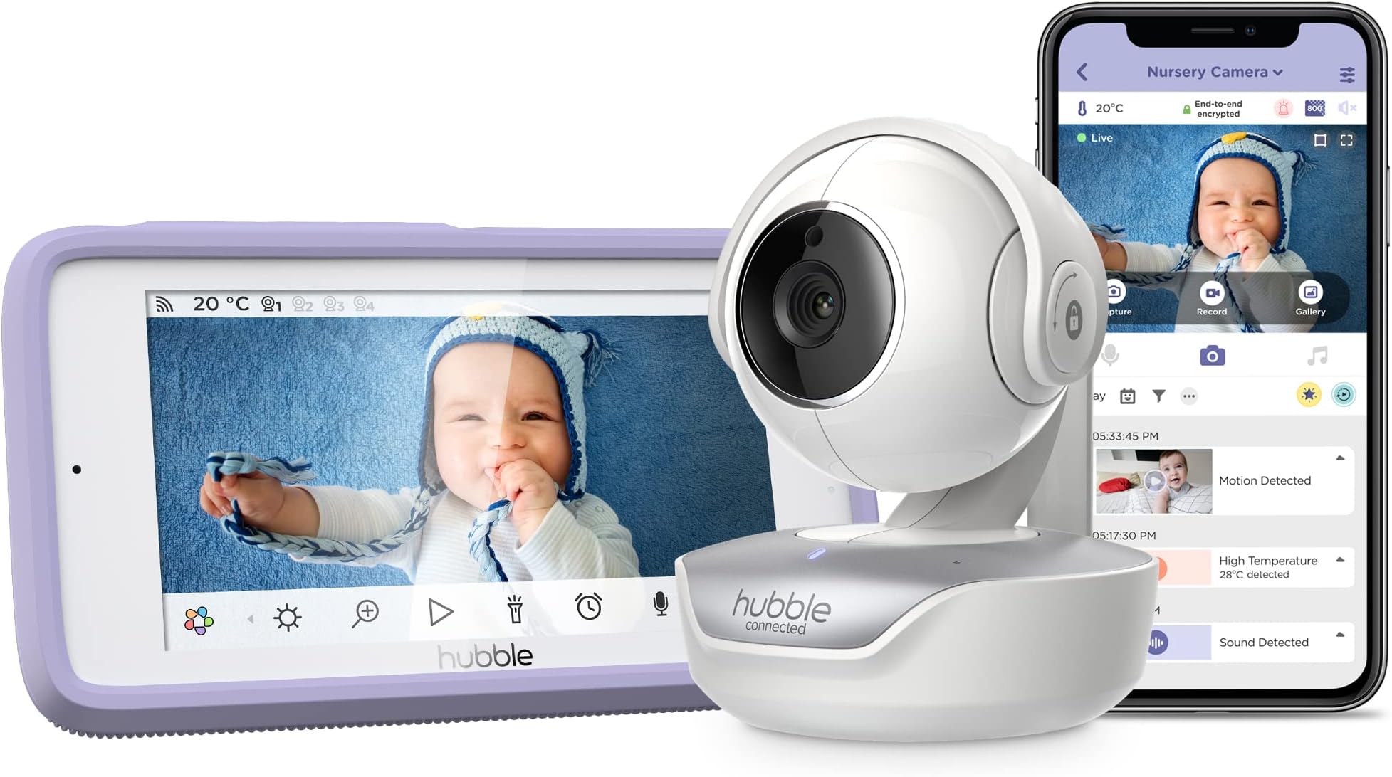 Hubble Nursery Pal Premium 5-inch Touch Screen Smart HD Connected Video Baby Monitor with Remote Pan and Tilt Digital Zoom Camera - White