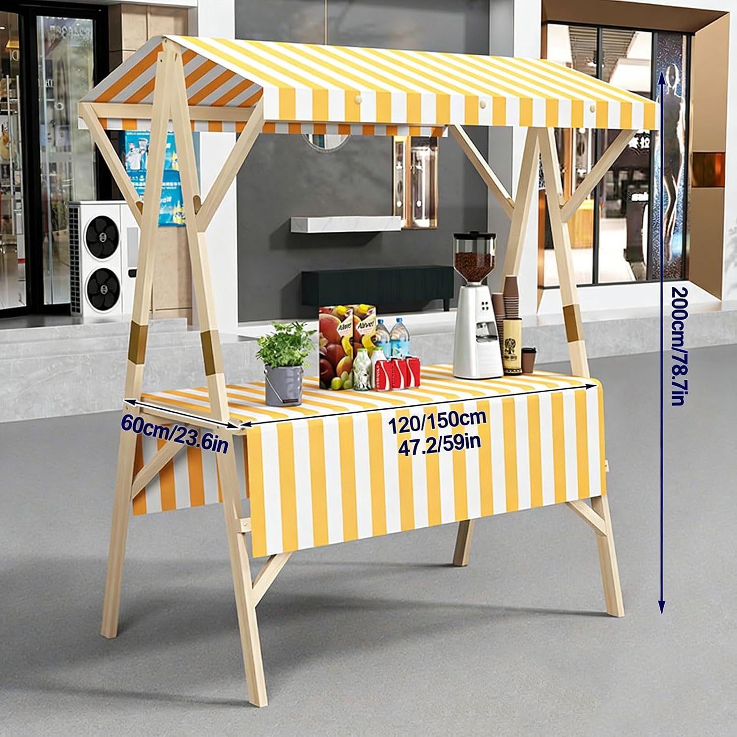 Carrello piegante della stalla del venditore con il baldacchino, carrello all'aperto dell'esposizione del chiosco del supporto di vendita per il mercato, cibo di strada ed eventi