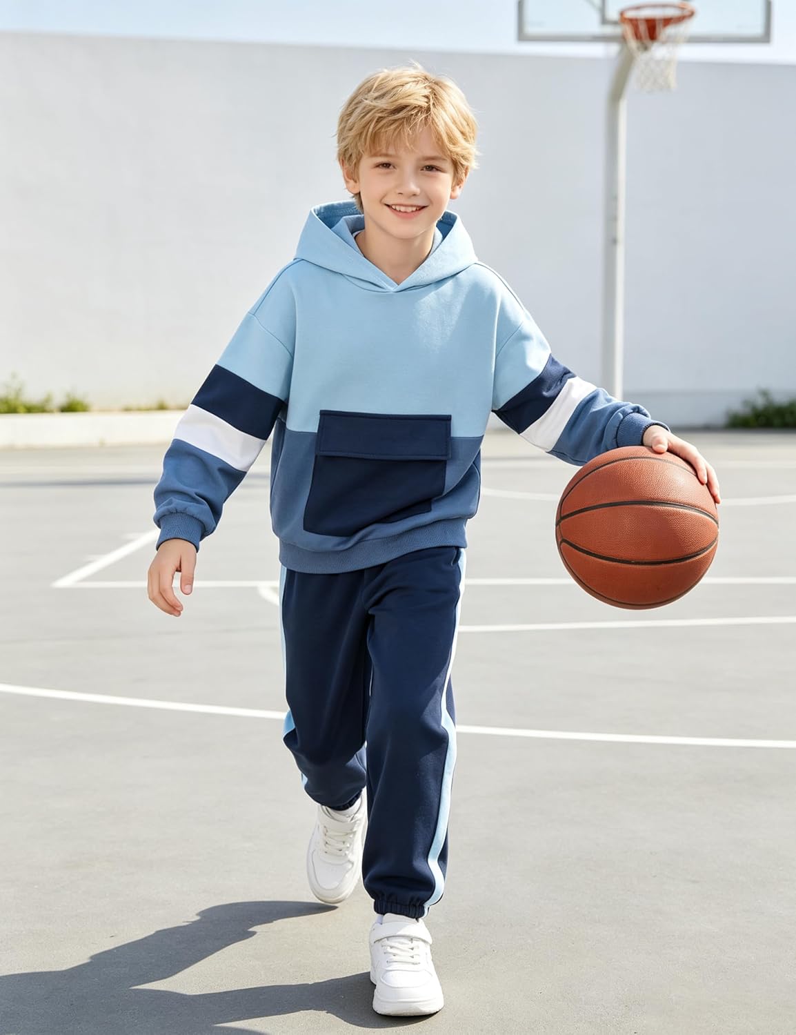 GEMLON Boys Hoodies Contrast Sweatshirt with Sweatpants Boys Clothes 6-14Y