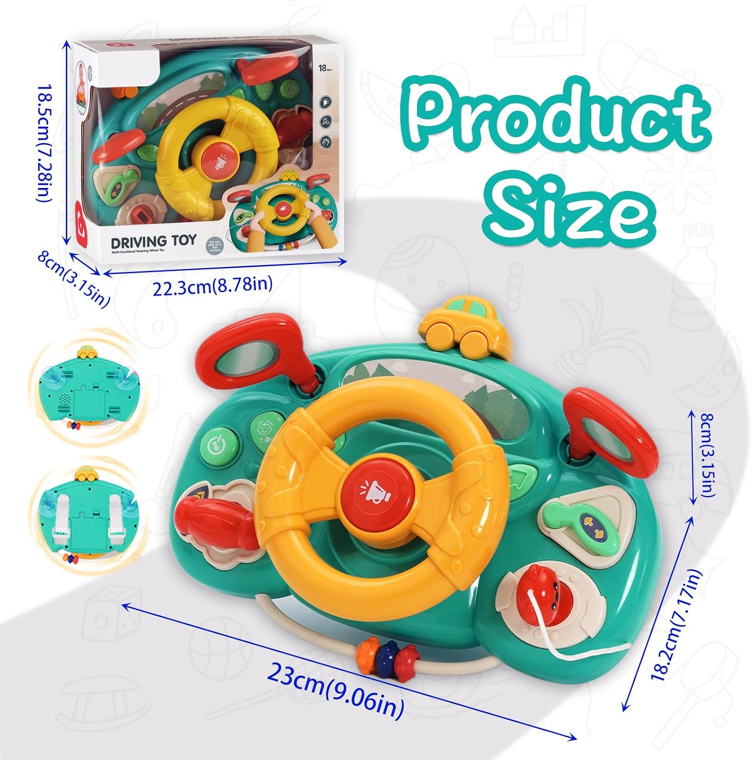 Ark miido Steering Wheel Toys, Baby Turn and Learn Driver, Simulation Driving Learning Educational Toy, Musical Driving Wheel, Montessori Toy for Tooddler Birthday Gifts for 18month+Boy Girl（Green）