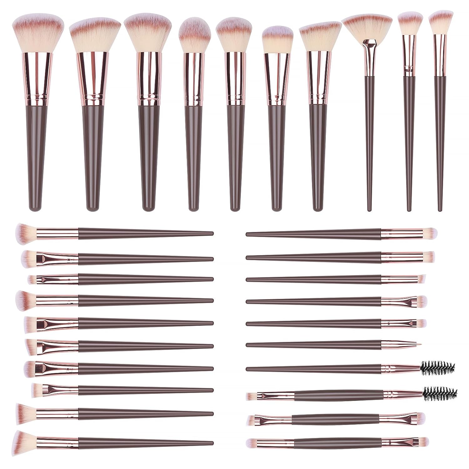 30 Piece Makeup Brush Set, Brown Make-Up Brush Set, Professional Make Up