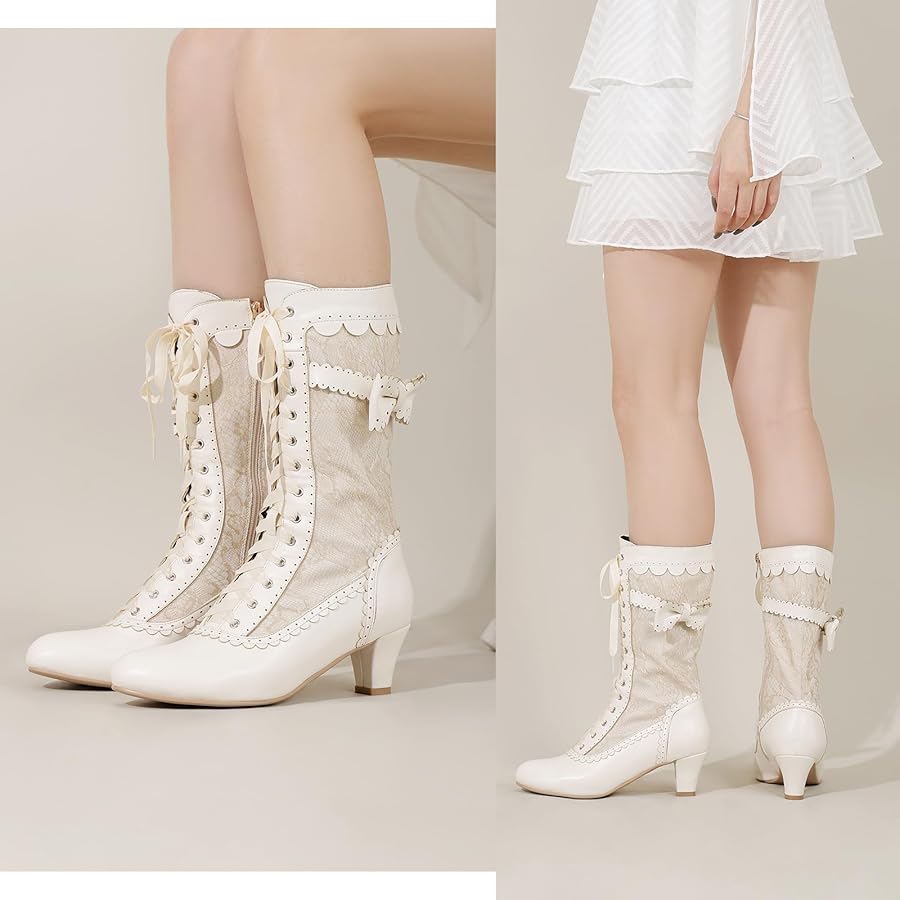 Amazon.com | Wavyvigs Women Vintage Victorian Boots Lace Mid
