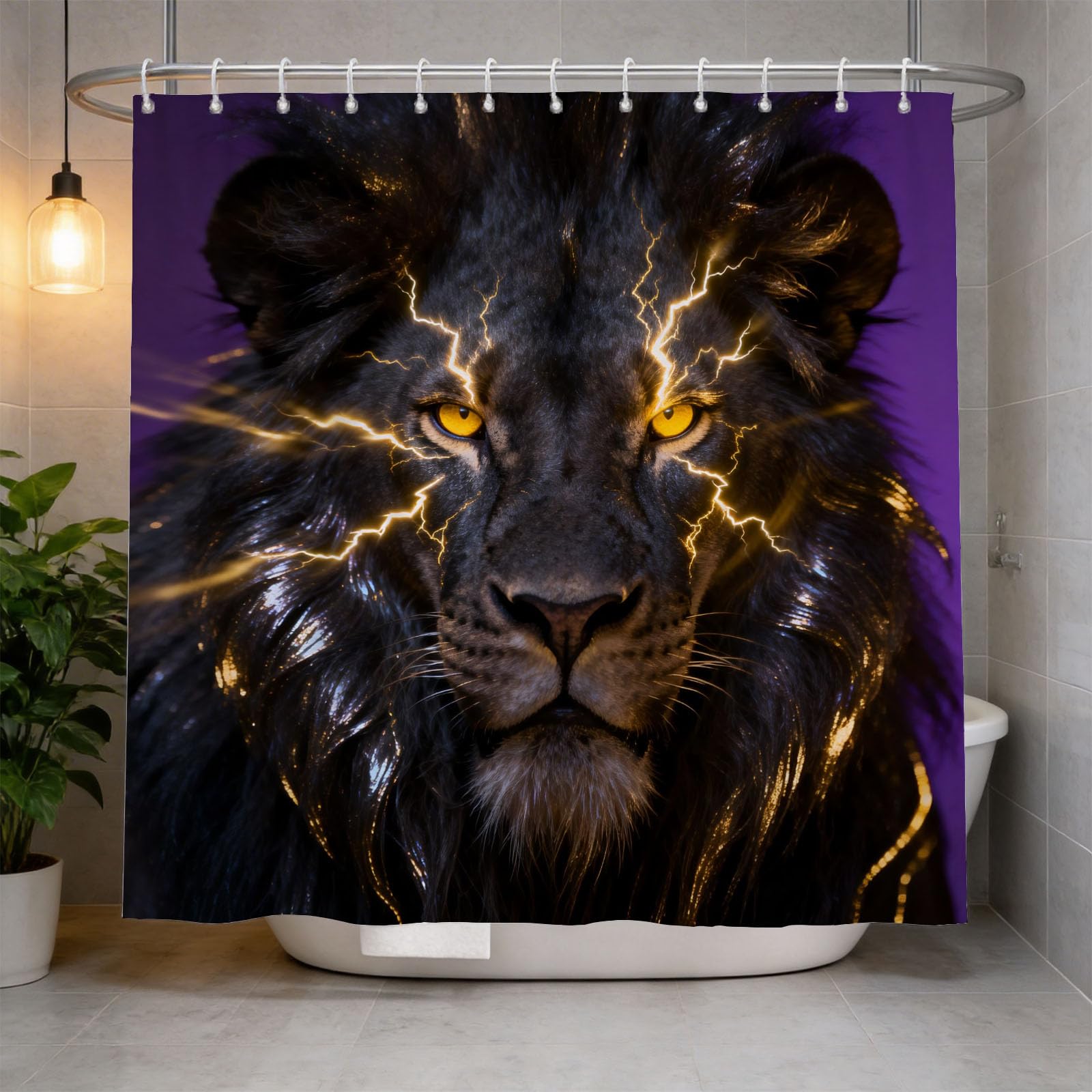 Hongduo 3D Lion Shower Curtain for Stalls Bathtubs Dreamy Bathroom Decor Shower Curtain Set Polyester Fabric Waterproof 180x180cm/71X71 Inch with Hooks