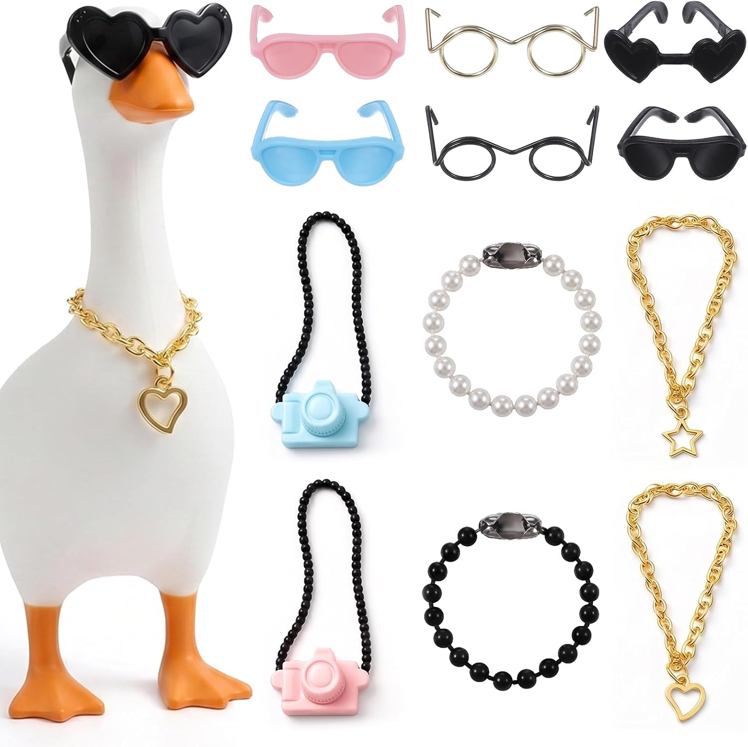 ElevateTech 7 Inch Desk Goose Outfits, 6 Set Mini Desktop Goose Clothes Chain Collar and Sunglasses Accessories for Magnetic Geese Statue Funny Desk Geese Accessories Costume Table Decor