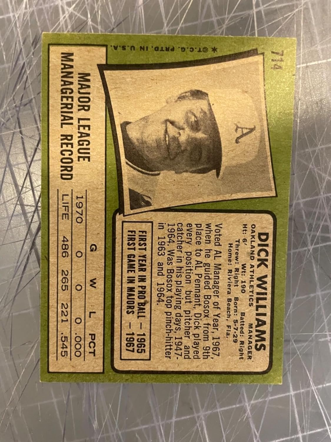 1971 Topps #714 Dick Williams Oakland Athletics Hi# Baseball Card Nm - Slabbed Baseball Cards