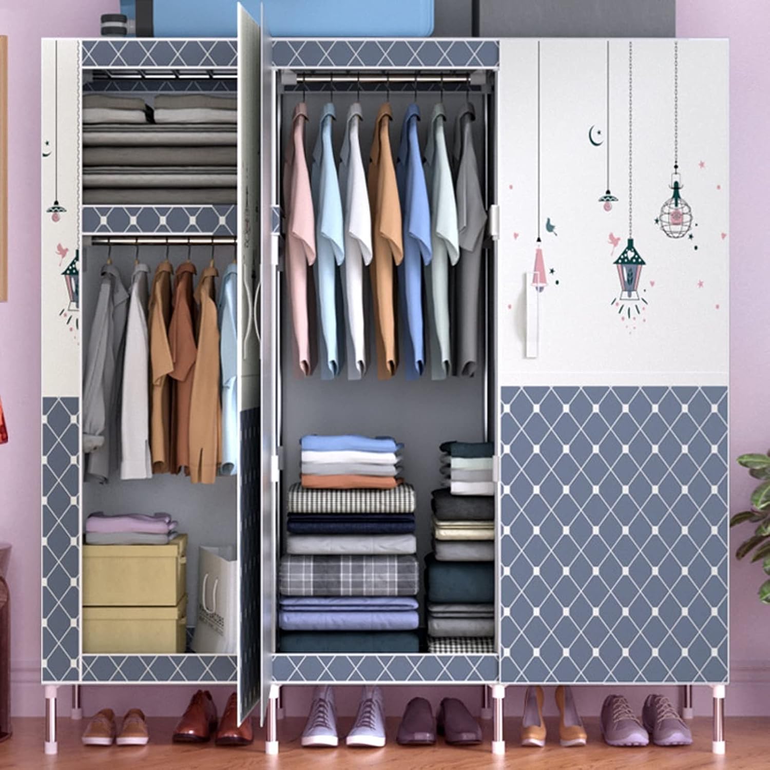 Portable Closet Large Combination Multipurpose Closet Wardrobe Portable Wardrobe Organizer Bedroom Assembly Easy to Assemble (28x18x56 Inches) Wardrobes for Storing Clothes (Color : A) (A)