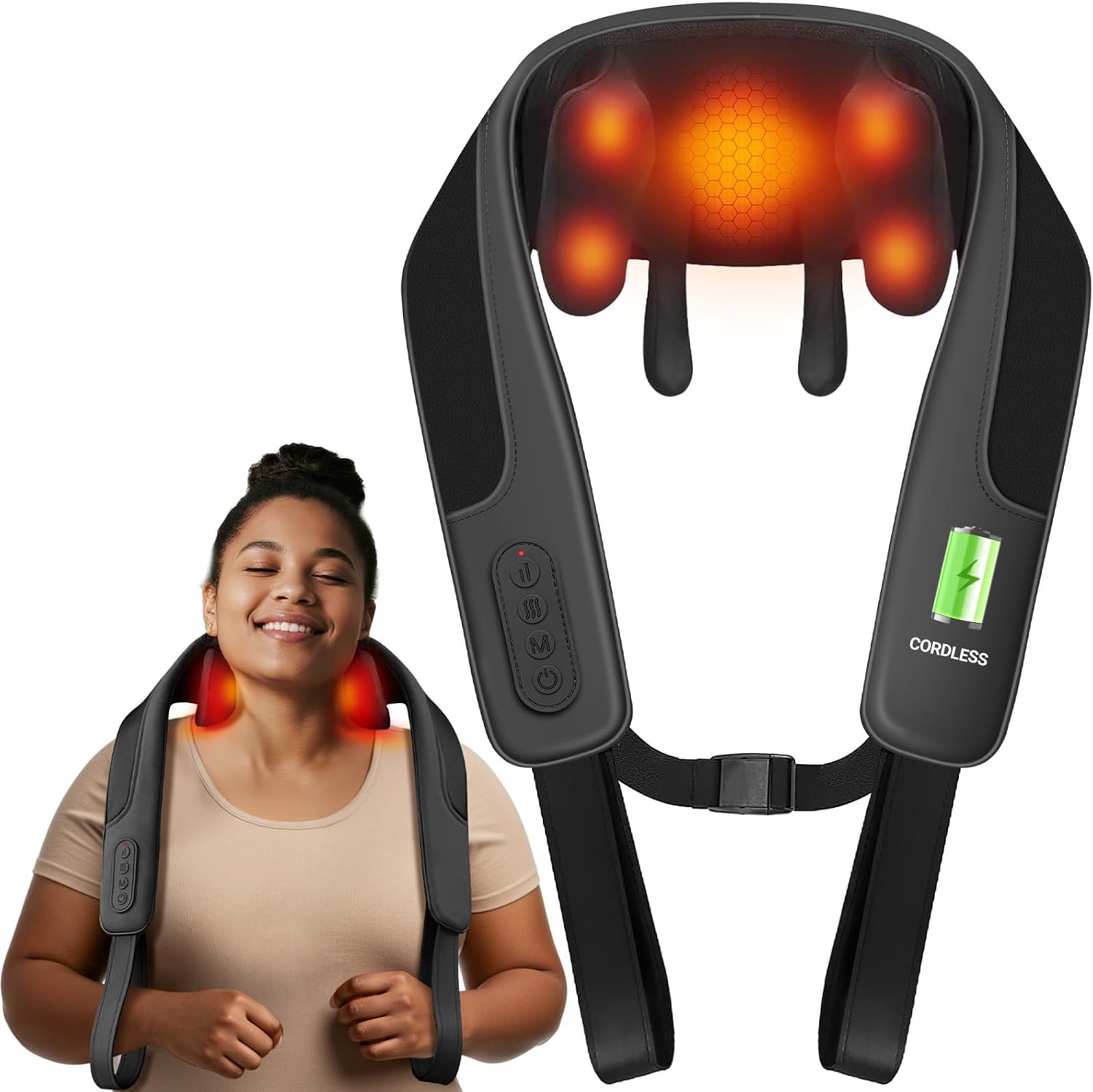 CooCoCo Upgraded Cordless Neck Massager, Back Massager for Pain Relief Deep Tissue, Shoulder Massager with Heat, 6D Shiatsu Kneading, Electric Rechargeable Massager for Women Men Mom Dad