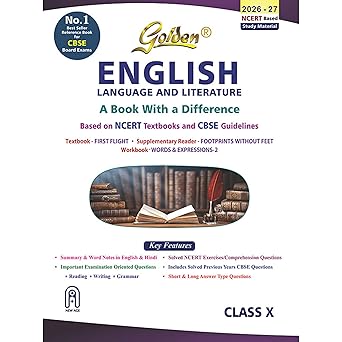 Golden English Language and Literature Study Material Based on NCERT First Flight and Footprints without Feet for Class-10 For CBSE 2027 Board Exams Solved NCERT Exercises Previous Board Paper Paperback 1 March 2025