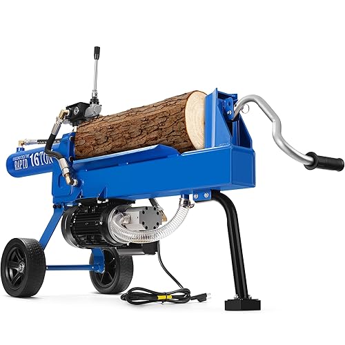 Portable Log Splitter 16 Ton, Electric Wood Splitter Powered 17.4Amp 2.5eHP, Electric Firewood Splitting Machine with Hydraulic Pump, Horizontal Full Beam Steel Wedge, Forestry Harvesting