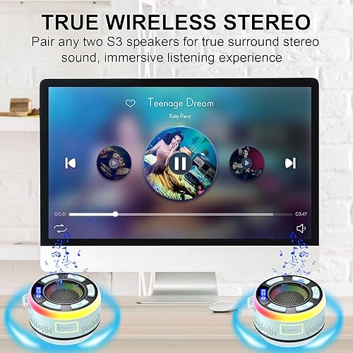 Miniatura 4 de Altavoz de ducha Bluetooth, IP7 impermeable portátil Bluetooth 5.3 altavoces con ventosa, mini altavoz inalámbrico con luces RGB, sonido estéreo