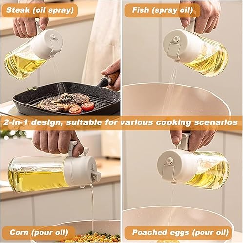 Miniatura 5 de Pulverizador de aceite de oliva de vidrio de 16 oz470 ml para cocinar - Dispensador de aceite de oliva 2 en 1 para utensilios de cocina, freidora de
