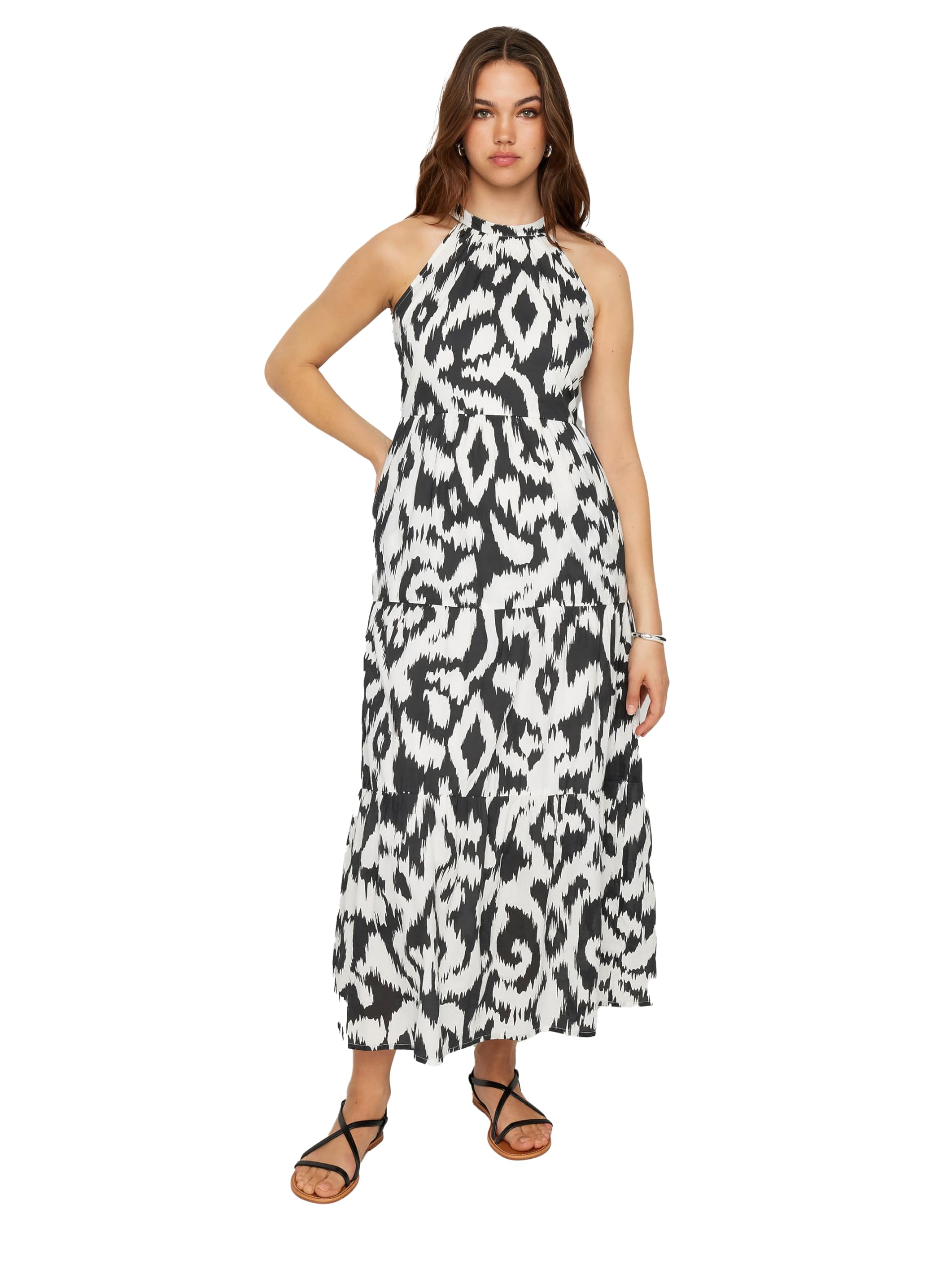 Long Tall Sally Women's Black Tall Abstract Print Halterneck Dress In | : Size 18