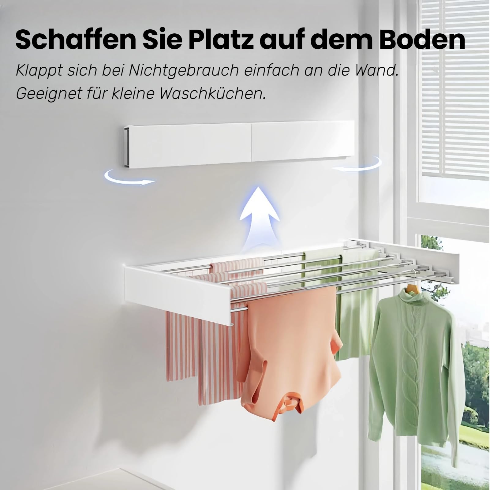 Wäscheständer Wandmontage 50 cm - Ausziehbarer Wandwäschetrockner Klappbar, Platzsparend, Kleiderstange Handtuchhalter für Balkon (A)