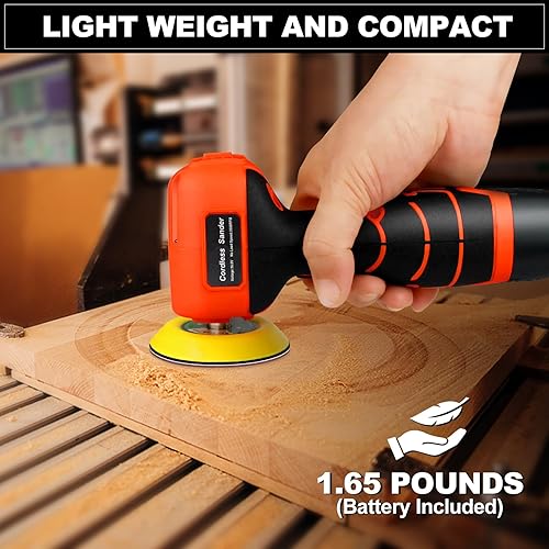 Miniatura 2 de Lijadora inalámbrica, lijadora de palma de 3 pulgadas con batería de iones de litio de 16.8 V y 3.0 Ah, mini pulidora de 3500 rpm, 19 accesorios,