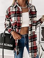 Vista 2 de Camisa de franela a cuadros para mujer, de manga larga, informal, longitud intermedia, con botones y bolsillos