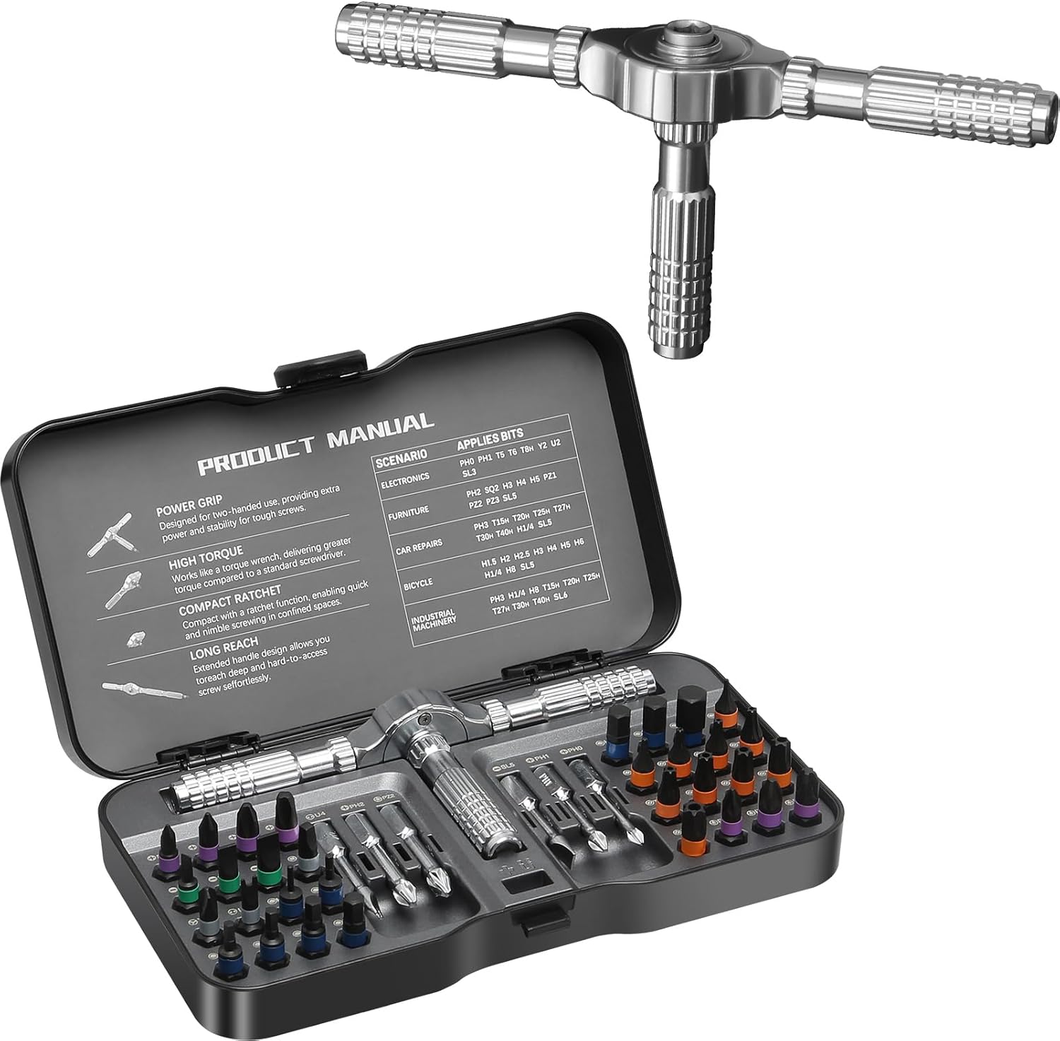 LIFEGOO Ratchet Screwdriver Set: 40 in 1 Magnetic Screwdriver Sets, DIY Combination Flexible Shaft Precision Screwdriver Kit with S2 Steel Bits for Electronics & Furniture Assembly, Bicycle Tools