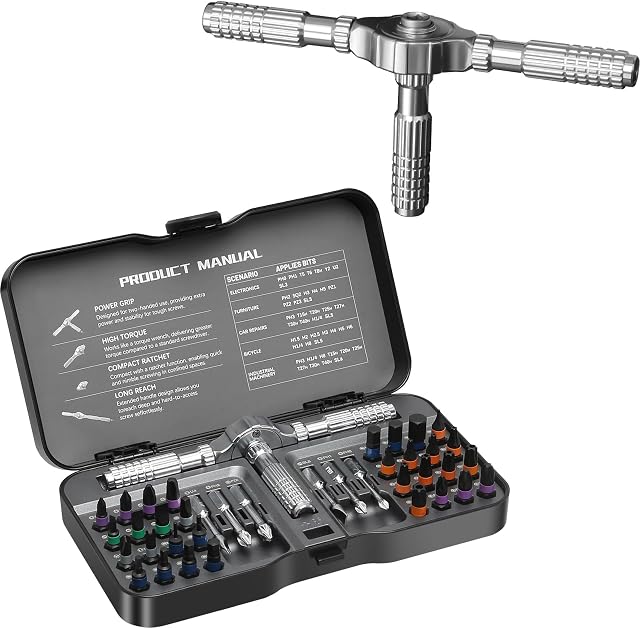 LIFEGOO 40 in 1 Magnetic Screwdriver Set, DIY Ratchet Screwdriver Set, Multi Bit Magnetic Drive Set with Detachable Ratchet Handle, Portable Compact Repair Tool Kit for Furniture Computer Bicycle